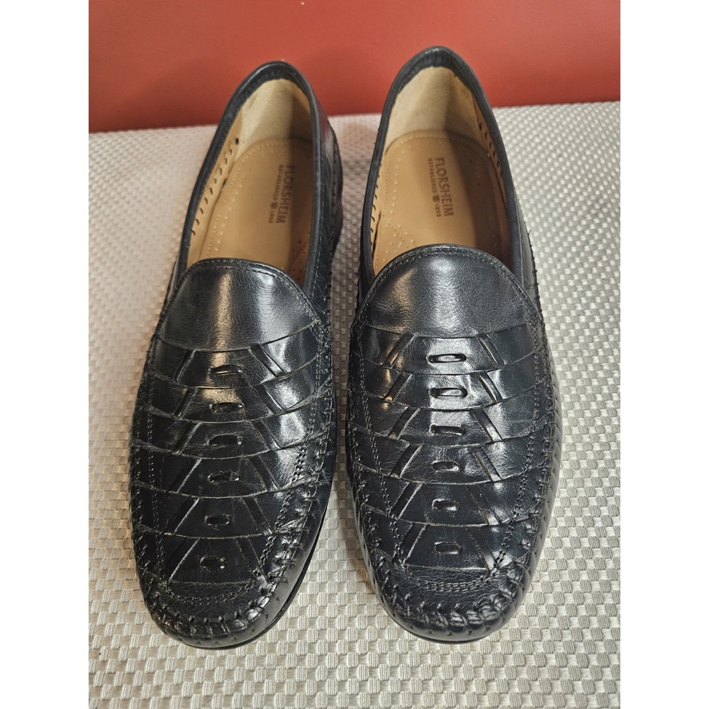 Florsheim Bridgeport Black Woven Leather Dress Loafers Slip-On Men's Size 8 D